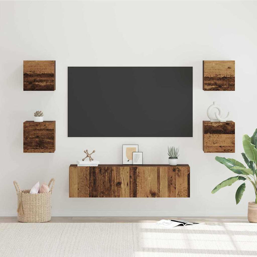 Tv-meubelset Wandgemonteerd 6 pcs Oud Hout Bewerkt hout