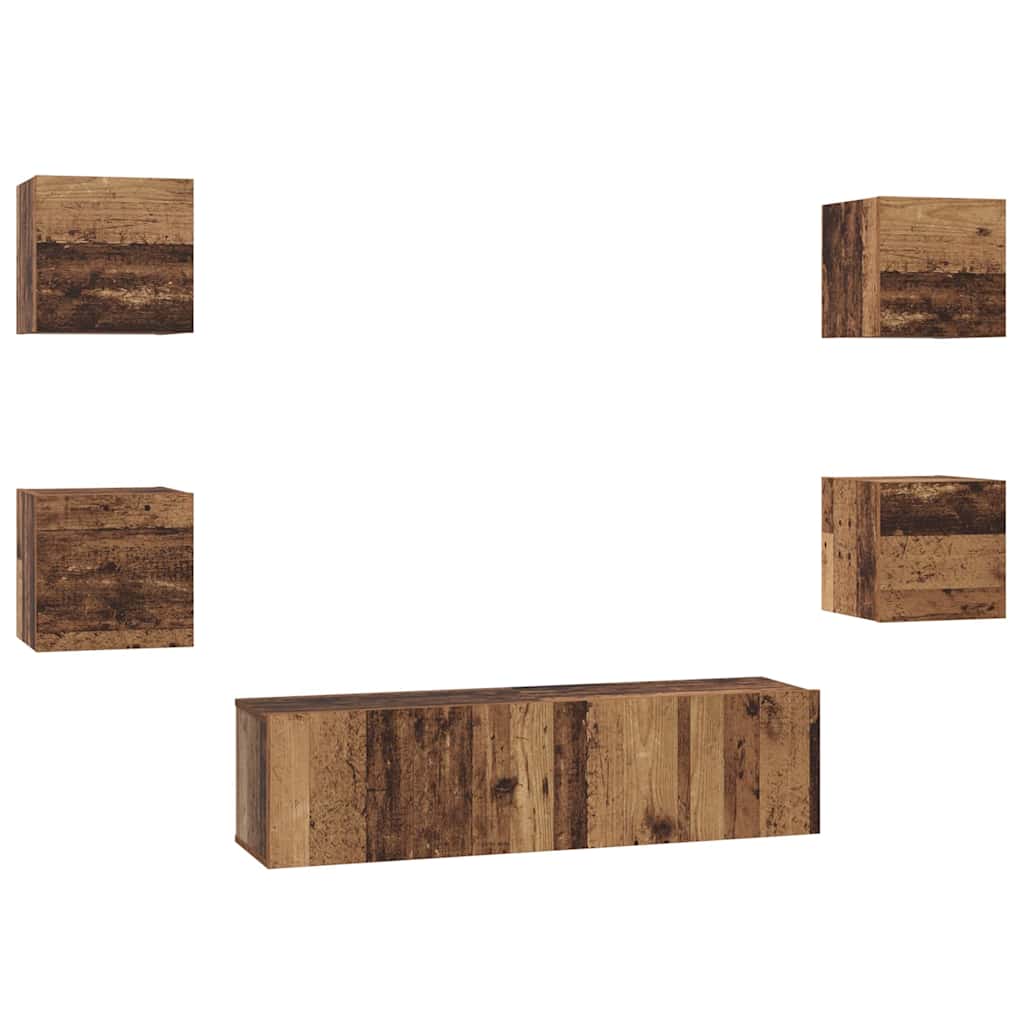 Tv-meubelset Wandgemonteerd 6 pcs Oud Hout Bewerkt hout