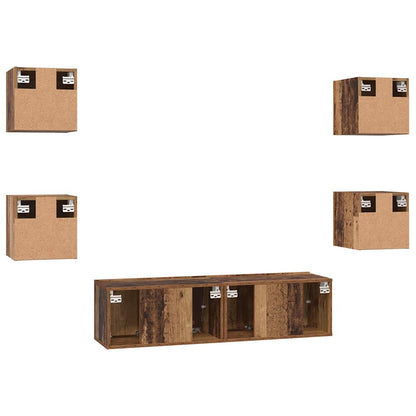 Tv-meubelset Wandgemonteerd 6 pcs Oud Hout Bewerkt hout