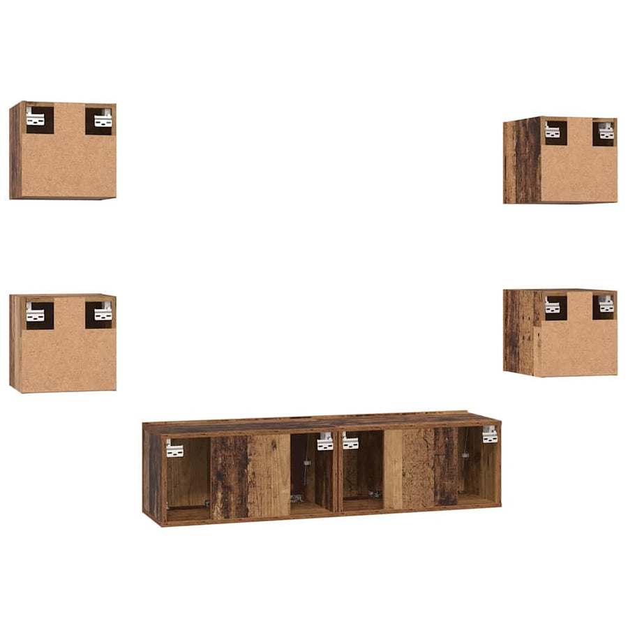 Tv-meubelset Wandgemonteerd 6 pcs Oud Hout Bewerkt hout
