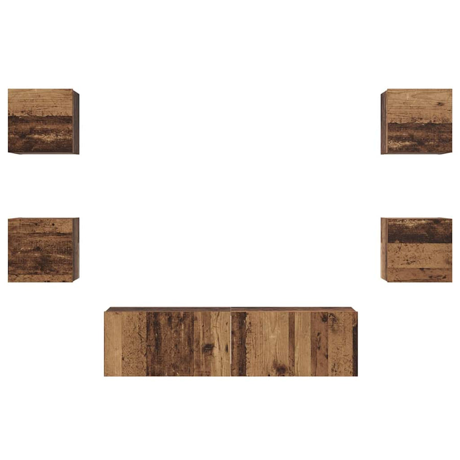 Tv-meubelset Wandgemonteerd 6 pcs Oud Hout Bewerkt hout