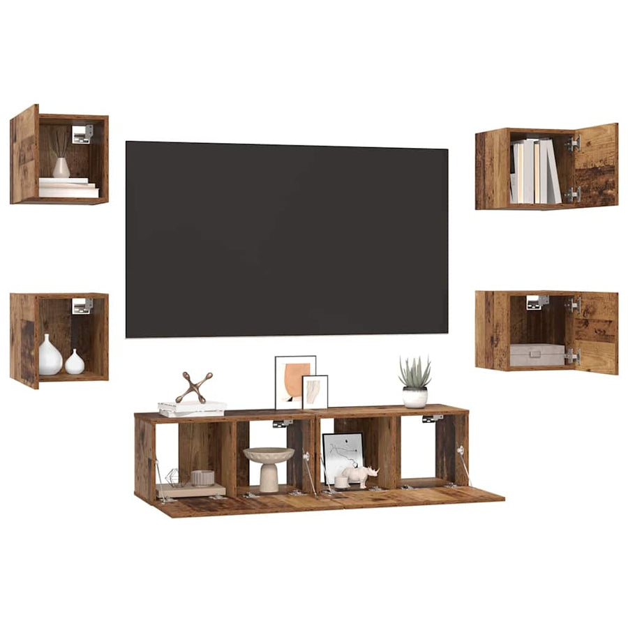 Tv-meubelset Wandgemonteerd 6 pcs Oud Hout Bewerkt hout