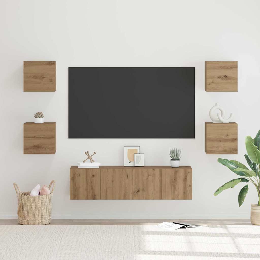 Tv-Meubelset Wandgemonteerd 6 Pcs Artisan Eiken Bewerkt Hout 120 cm