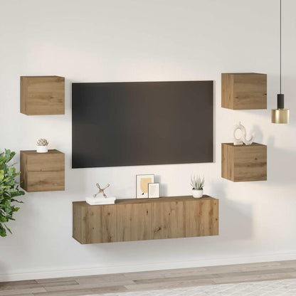 Tv-Meubelset Wandgemonteerd 6 Pcs Artisan Eiken Bewerkt Hout 120 cm