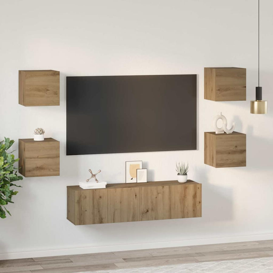 Tv-Meubelset Wandgemonteerd 6 Pcs Artisan Eiken Bewerkt Hout 120 cm