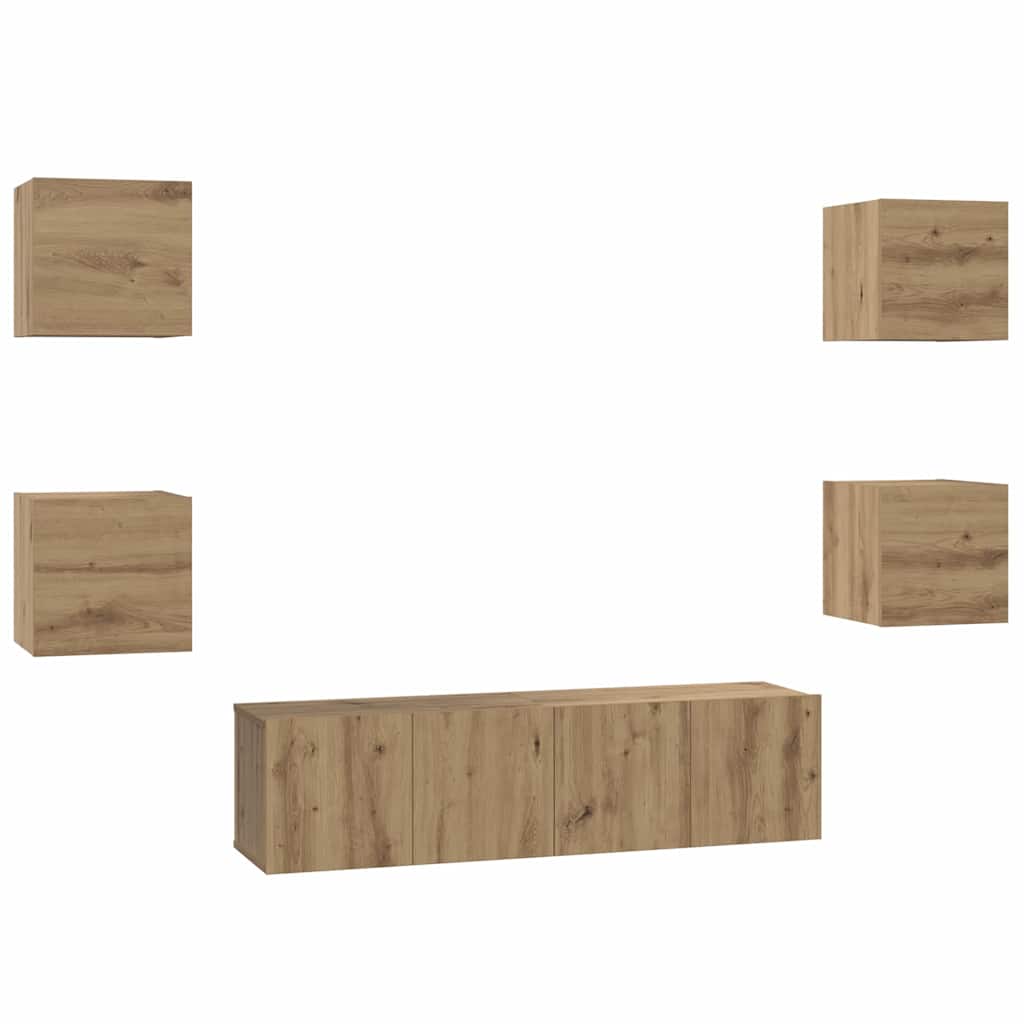 Tv-Meubelset Wandgemonteerd 6 Pcs Artisan Eiken Bewerkt Hout 120 cm