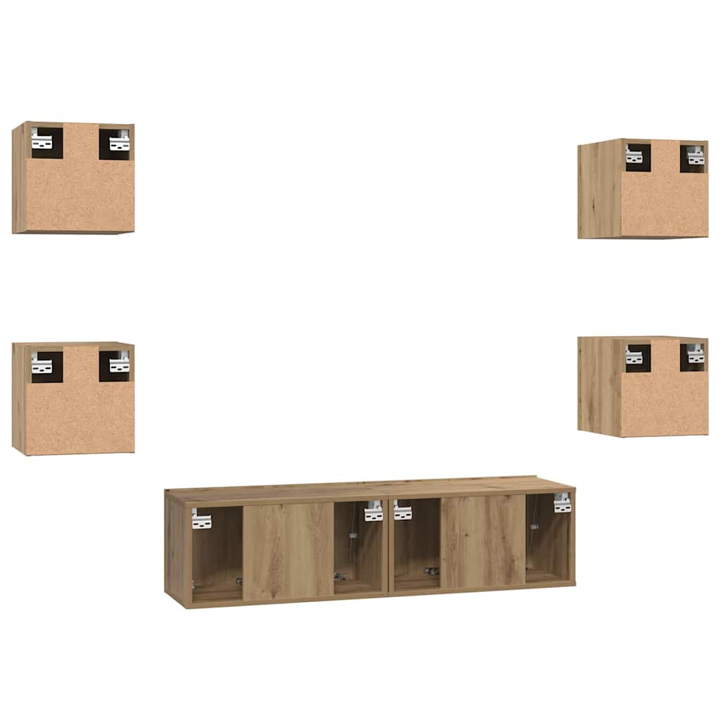 Tv-Meubelset Wandgemonteerd 6 Pcs Artisan Eiken Bewerkt Hout 120 cm