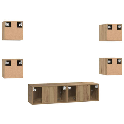 Tv-Meubelset Wandgemonteerd 6 Pcs Artisan Eiken Bewerkt Hout 120 cm