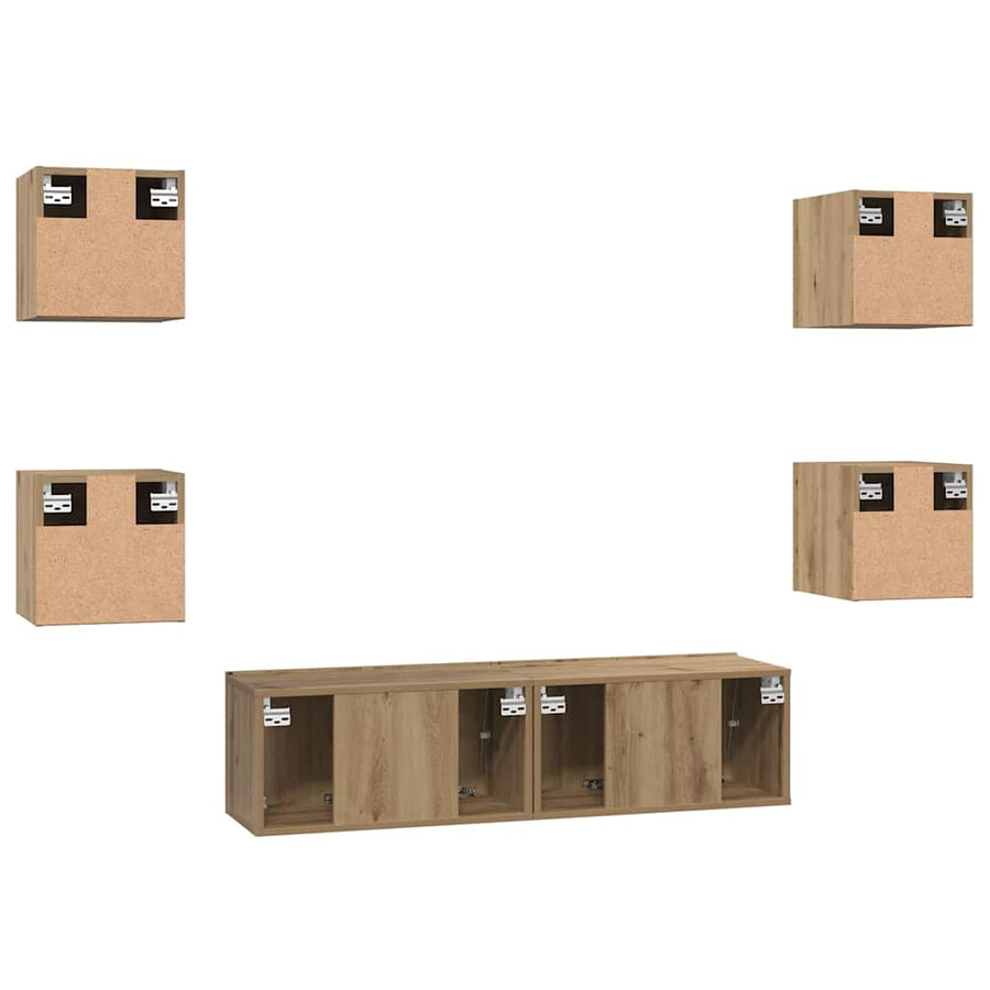 Tv-Meubelset Wandgemonteerd 6 Pcs Artisan Eiken Bewerkt Hout 120 cm