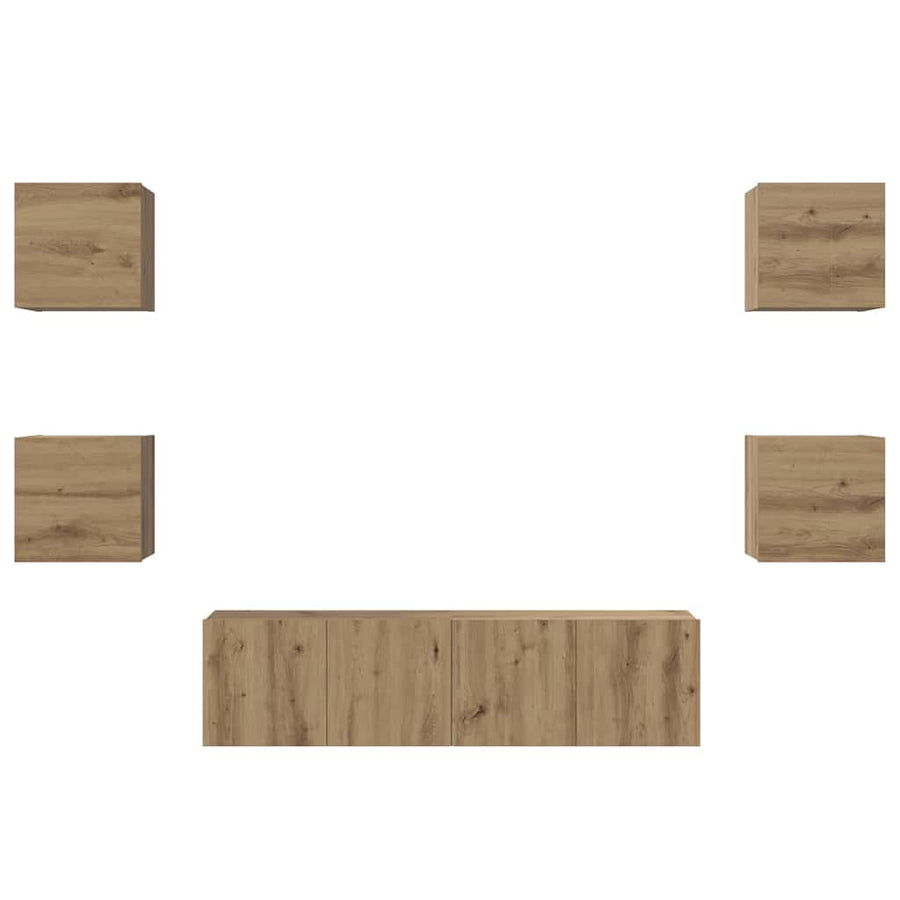 Tv-Meubelset Wandgemonteerd 6 Pcs Artisan Eiken Bewerkt Hout 120 cm