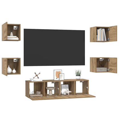 Tv-Meubelset Wandgemonteerd 6 Pcs Artisan Eiken Bewerkt Hout 120 cm