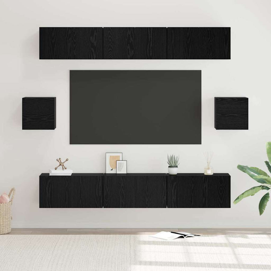 Tv-Meubelset Wandgemonteerd 8 Pcs Bewerkt Hout 8