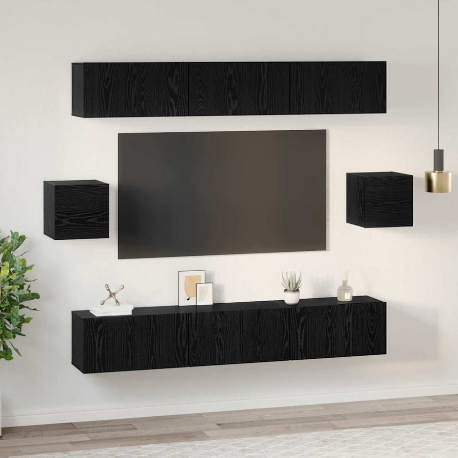 Tv-Meubelset Wandgemonteerd 8 Pcs Bewerkt Hout 8
