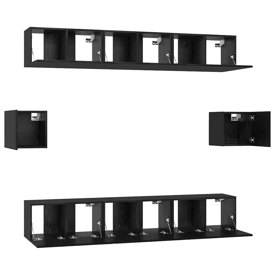 Tv-Meubelset Wandgemonteerd 8 Pcs Bewerkt Hout 8