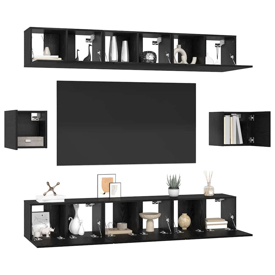 Tv-Meubelset Wandgemonteerd 8 Pcs Bewerkt Hout 8