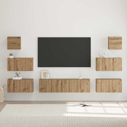 Tv-Meubelset Wandgemonteerd 8 Pcs Artisan Eiken Bewerkt Hout 8