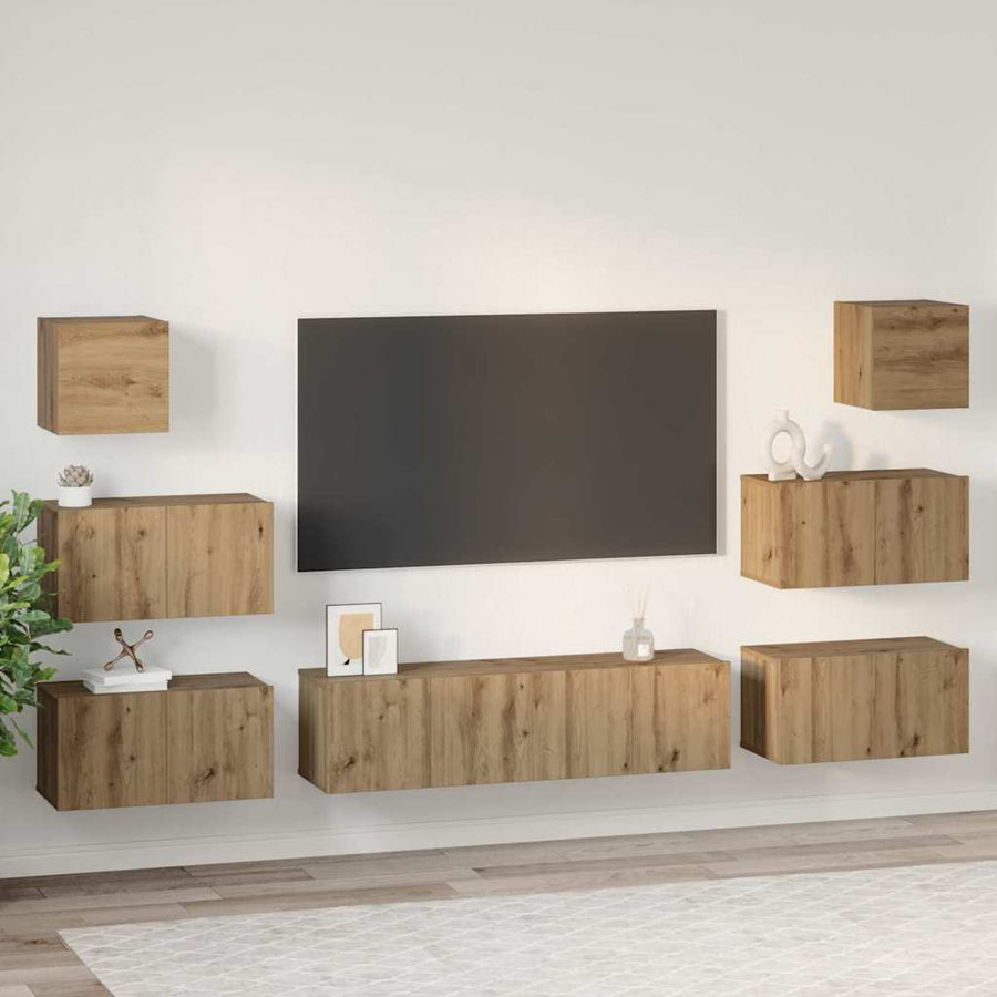 Tv-Meubelset Wandgemonteerd 8 Pcs Artisan Eiken Bewerkt Hout 8