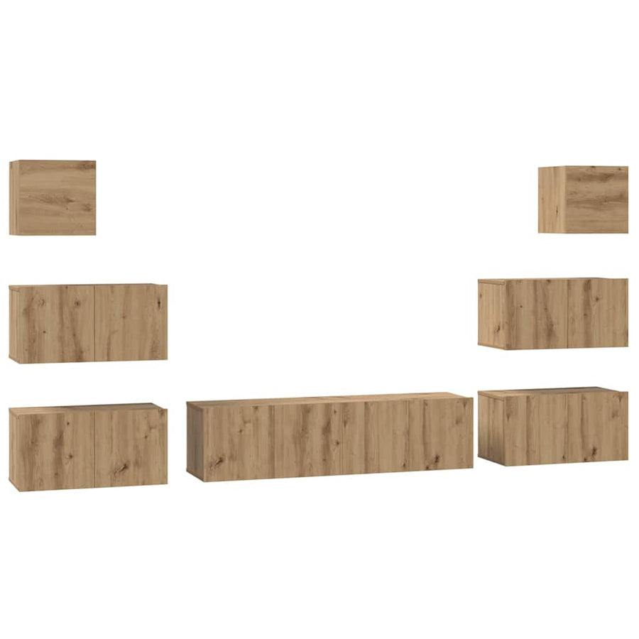 Tv-Meubelset Wandgemonteerd 8 Pcs Artisan Eiken Bewerkt Hout 8