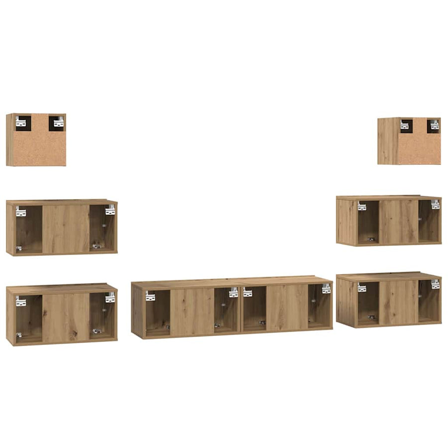 Tv-Meubelset Wandgemonteerd 8 Pcs Artisan Eiken Bewerkt Hout 8