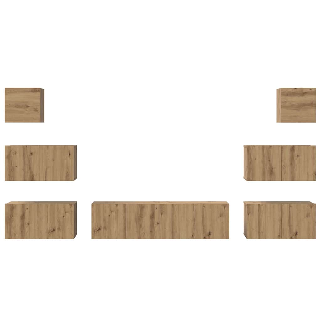 Tv-Meubelset Wandgemonteerd 8 Pcs Artisan Eiken Bewerkt Hout 8
