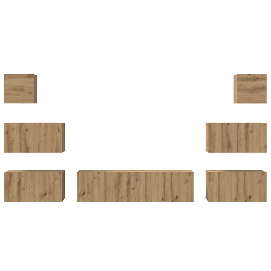 Tv-Meubelset Wandgemonteerd 8 Pcs Artisan Eiken Bewerkt Hout 8