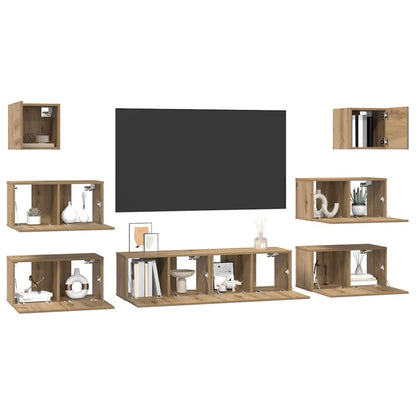 Tv-Meubelset Wandgemonteerd 8 Pcs Artisan Eiken Bewerkt Hout 8