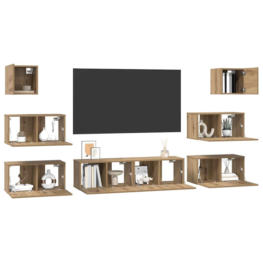 Tv-Meubelset Wandgemonteerd 8 Pcs Artisan Eiken Bewerkt Hout 8