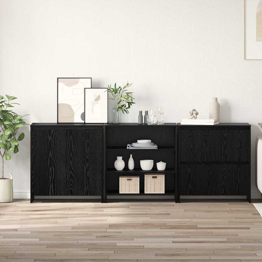 Dressoir 3 pcs Zwart eiken 70 x 41 x 75 cm Bewerkt hout