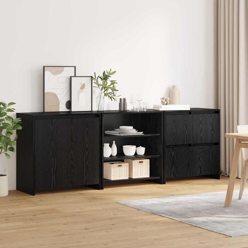 Dressoir 3 pcs Zwart eiken 70 x 41 x 75 cm Bewerkt hout