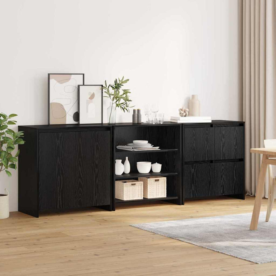 Dressoir 3 pcs Zwart eiken 70 x 41 x 75 cm Bewerkt hout