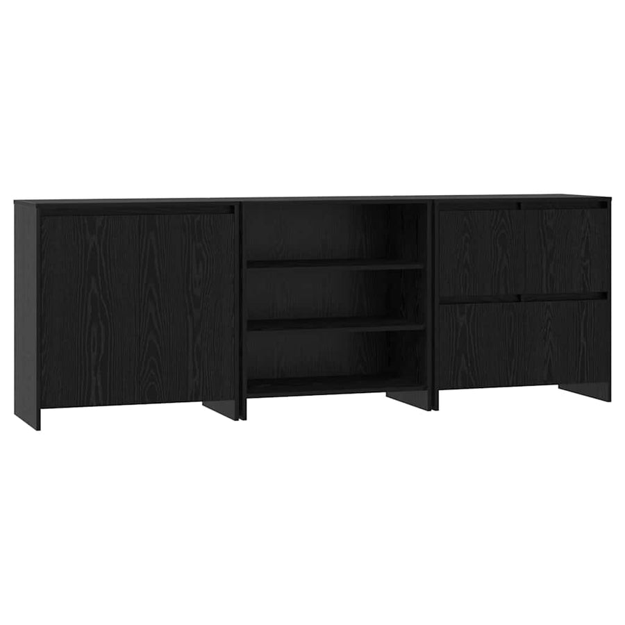 Dressoir 3 pcs Zwart eiken 70 x 41 x 75 cm Bewerkt hout