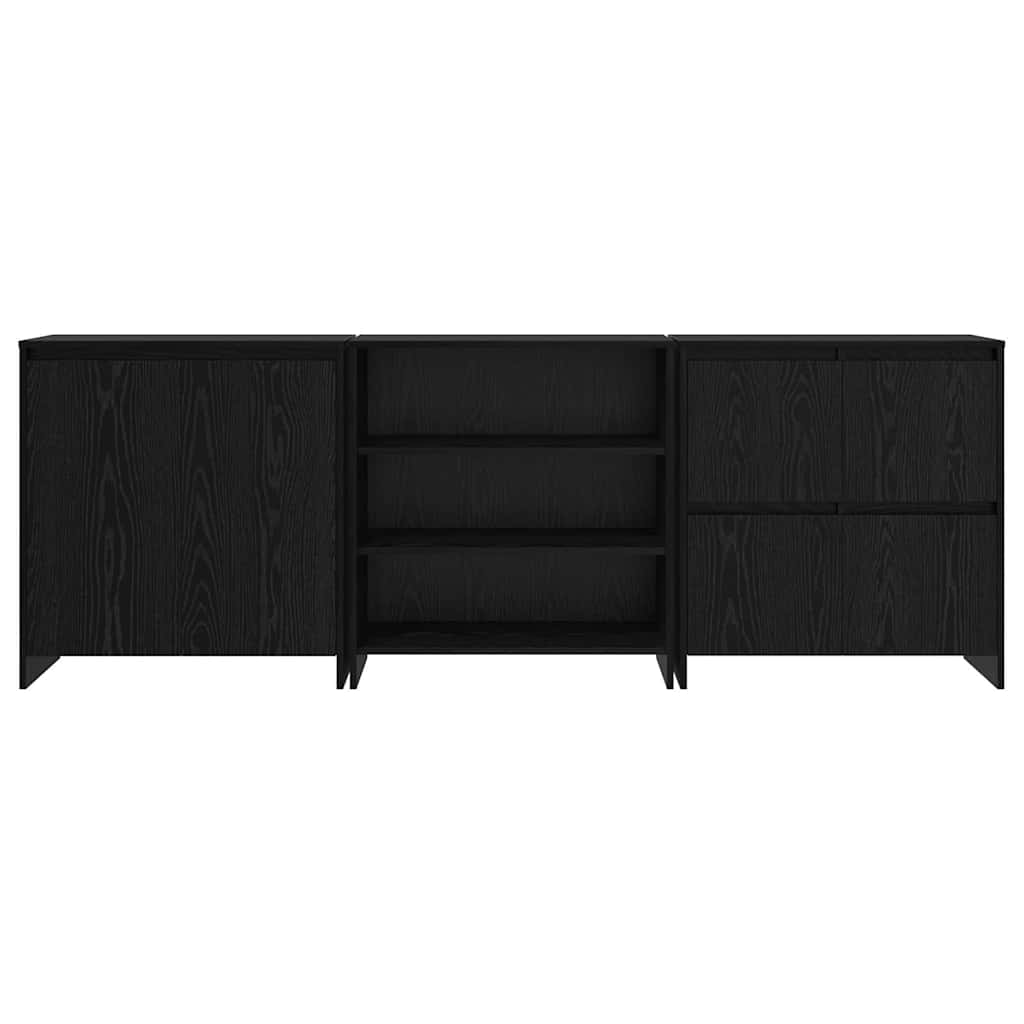 Dressoir 3 pcs Zwart eiken 70 x 41 x 75 cm Bewerkt hout