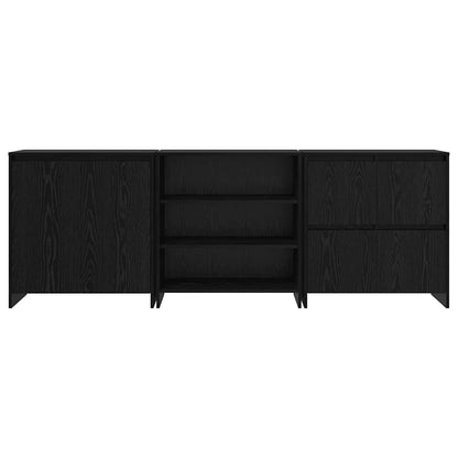 Dressoir 3 pcs Zwart eiken 70 x 41 x 75 cm Bewerkt hout