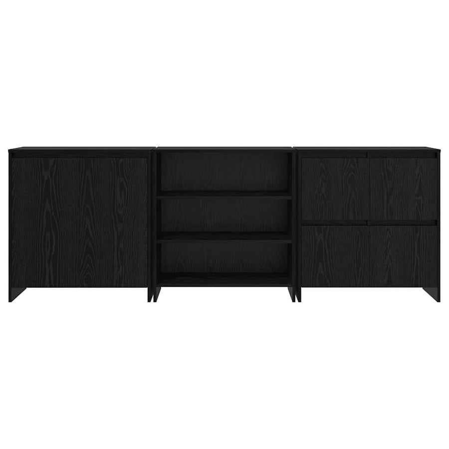 Dressoir 3 pcs Zwart eiken 70 x 41 x 75 cm Bewerkt hout