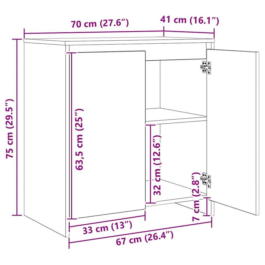Dressoir 3 pcs Artisan Eiken 70 x 41 x 75 cm Bewerkt hout
