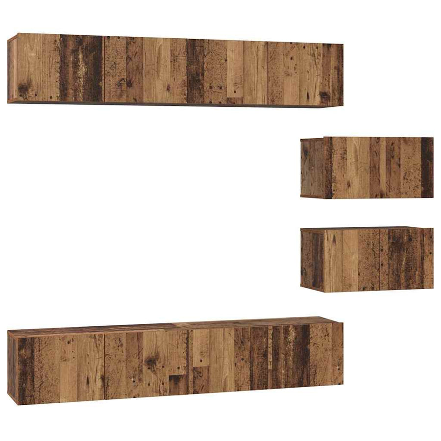 TV-kast set met plank Wandgemonteerd Anders met opslag met de deur 6 pcs Oud hout Medium Bewerkt hout