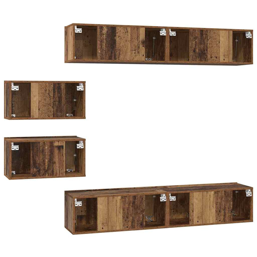 TV-kast set met plank Wandgemonteerd Anders met opslag met de deur 6 pcs Oud hout Medium Bewerkt hout
