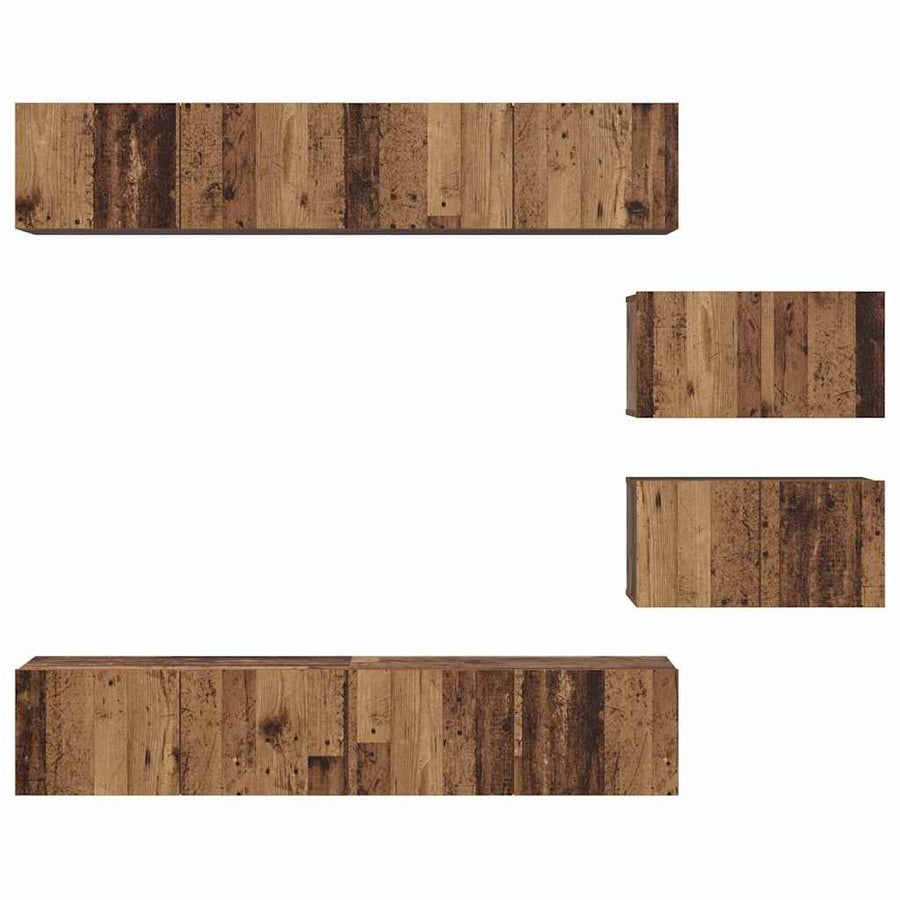 TV-kast set met plank Wandgemonteerd Anders met opslag met de deur 6 pcs Oud hout Medium Bewerkt hout