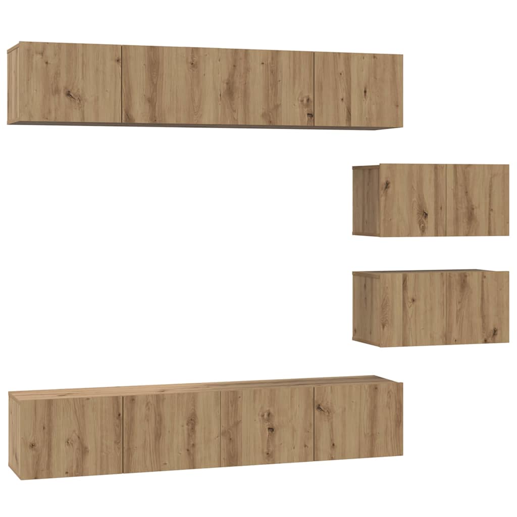 TV-kast set met plank Wandgemonteerd Anders met opslag met de deur 6 pcs artisanaal eikenkleurig