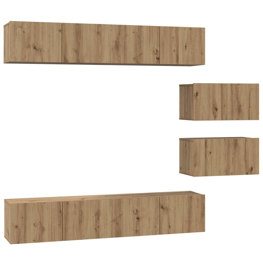 TV-kast set met plank Wandgemonteerd Anders met opslag met de deur 6 pcs artisanaal eikenkleurig