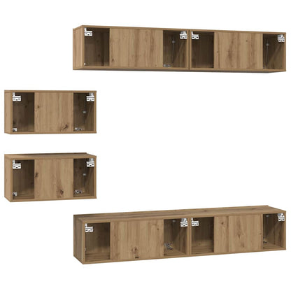 TV-kast set met plank Wandgemonteerd Anders met opslag met de deur 6 pcs artisanaal eikenkleurig