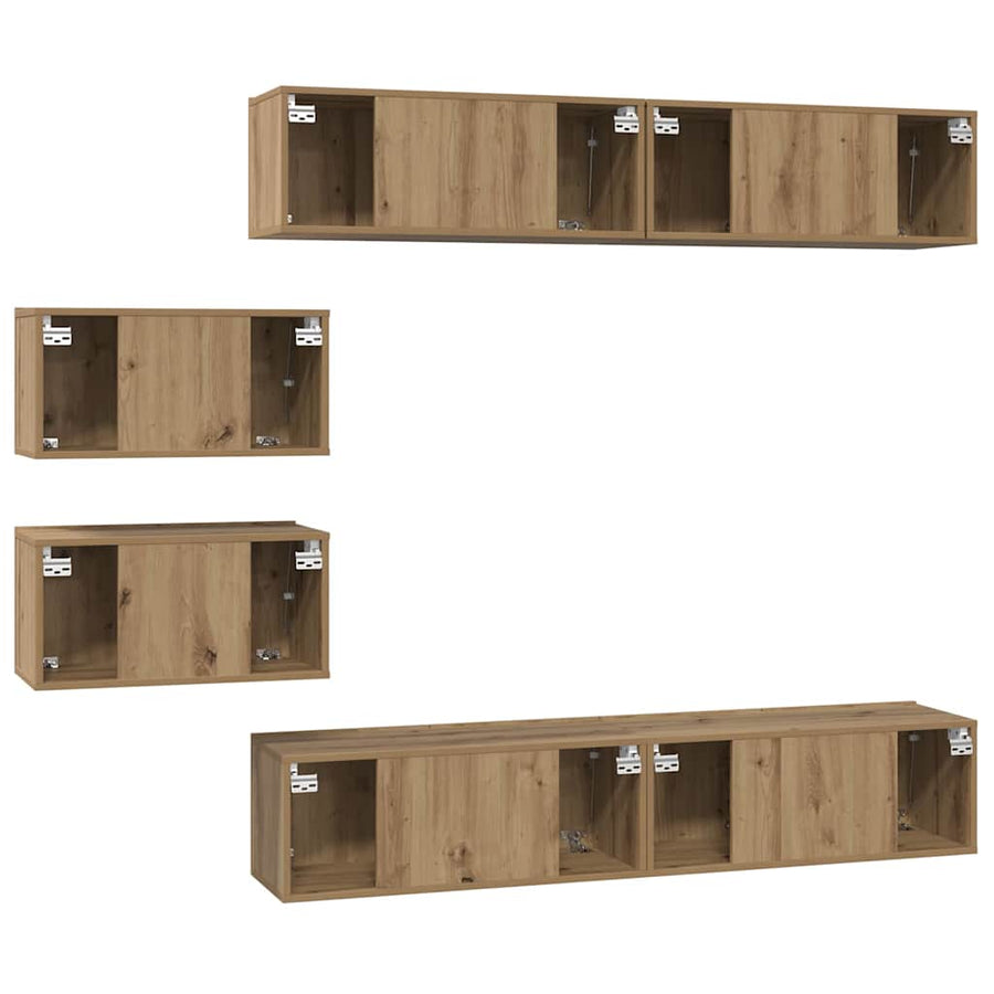 TV-kast set met plank Wandgemonteerd Anders met opslag met de deur 6 pcs artisanaal eikenkleurig