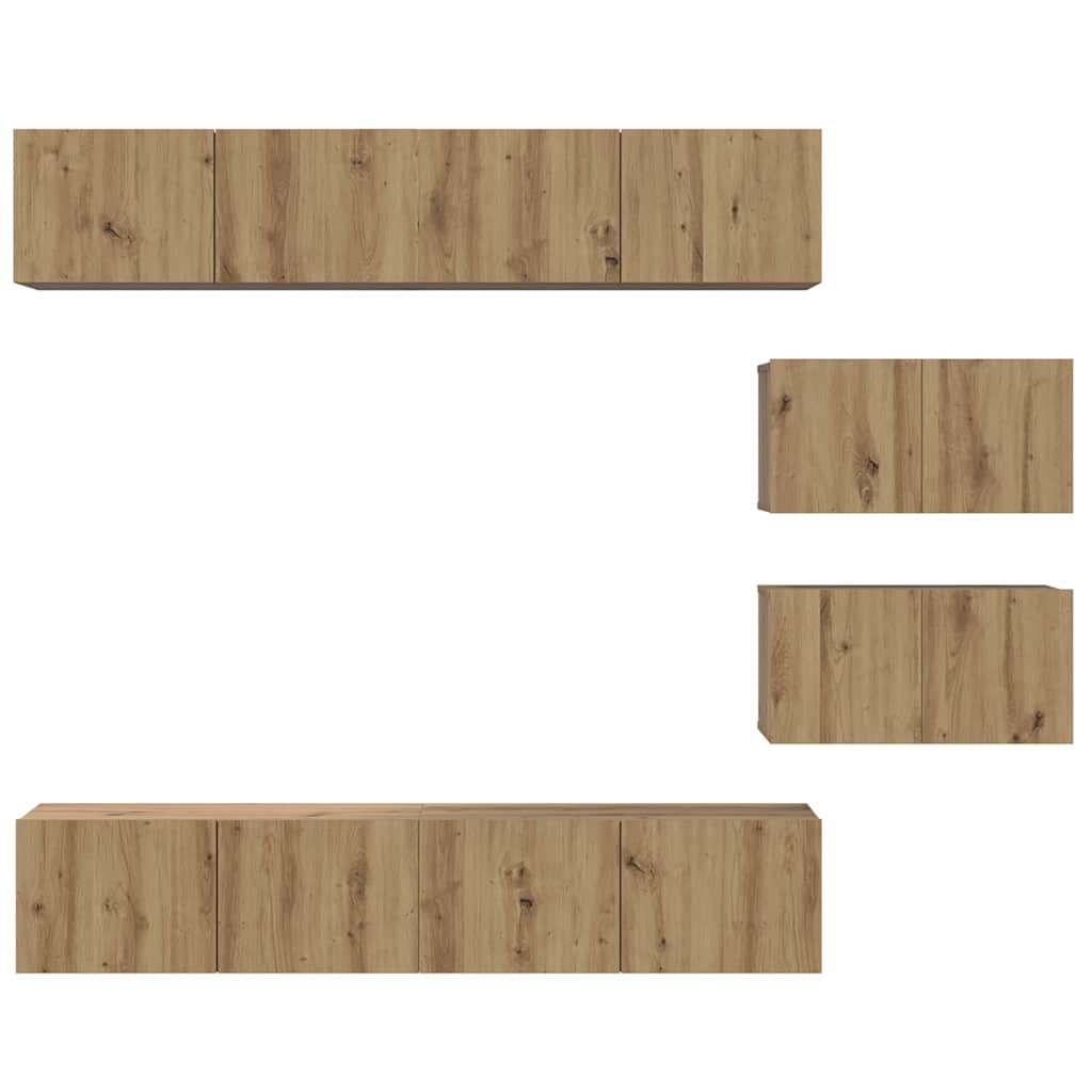 TV-kast set met plank Wandgemonteerd Anders met opslag met de deur 6 pcs artisanaal eikenkleurig