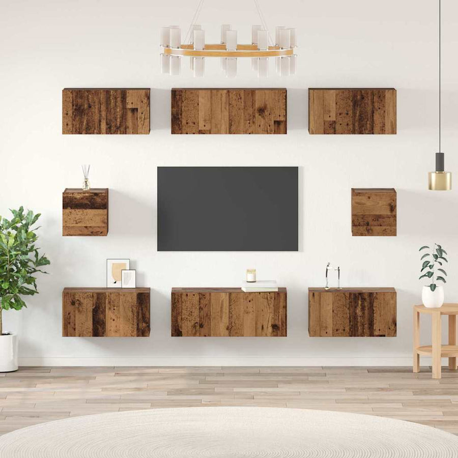 TV-kast set met plank 8 pcs Oud hout Medium 30.5 x 30 x 30 cm