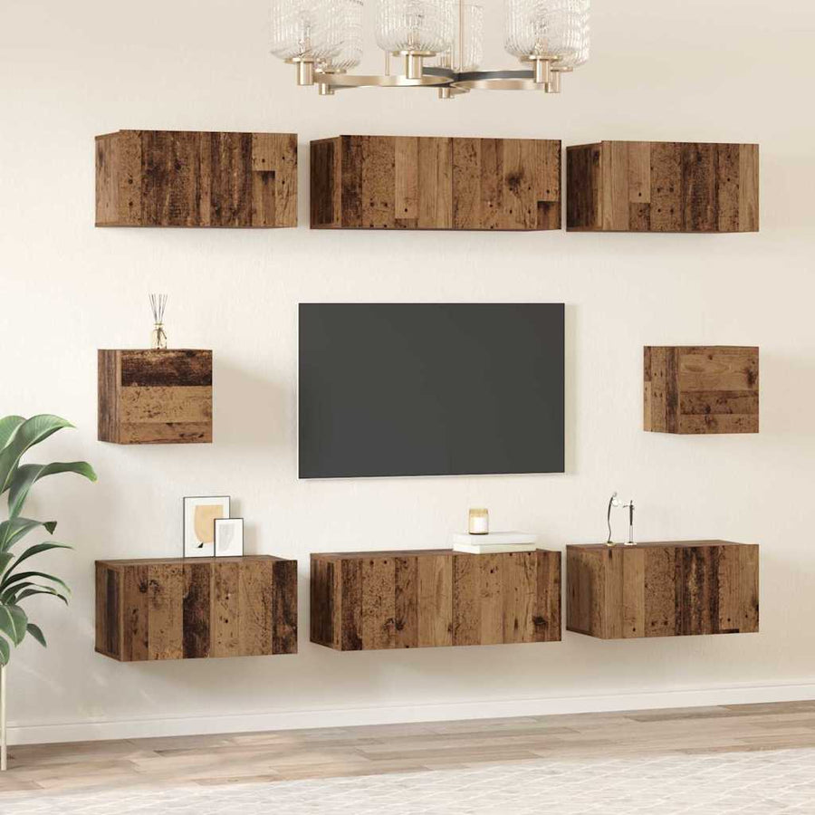 TV-kast set met plank 8 pcs Oud hout Medium 30.5 x 30 x 30 cm