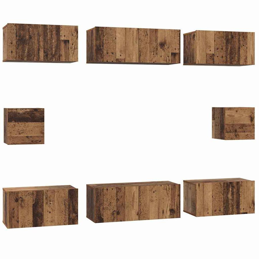 TV-kast set met plank 8 pcs Oud hout Medium 30.5 x 30 x 30 cm