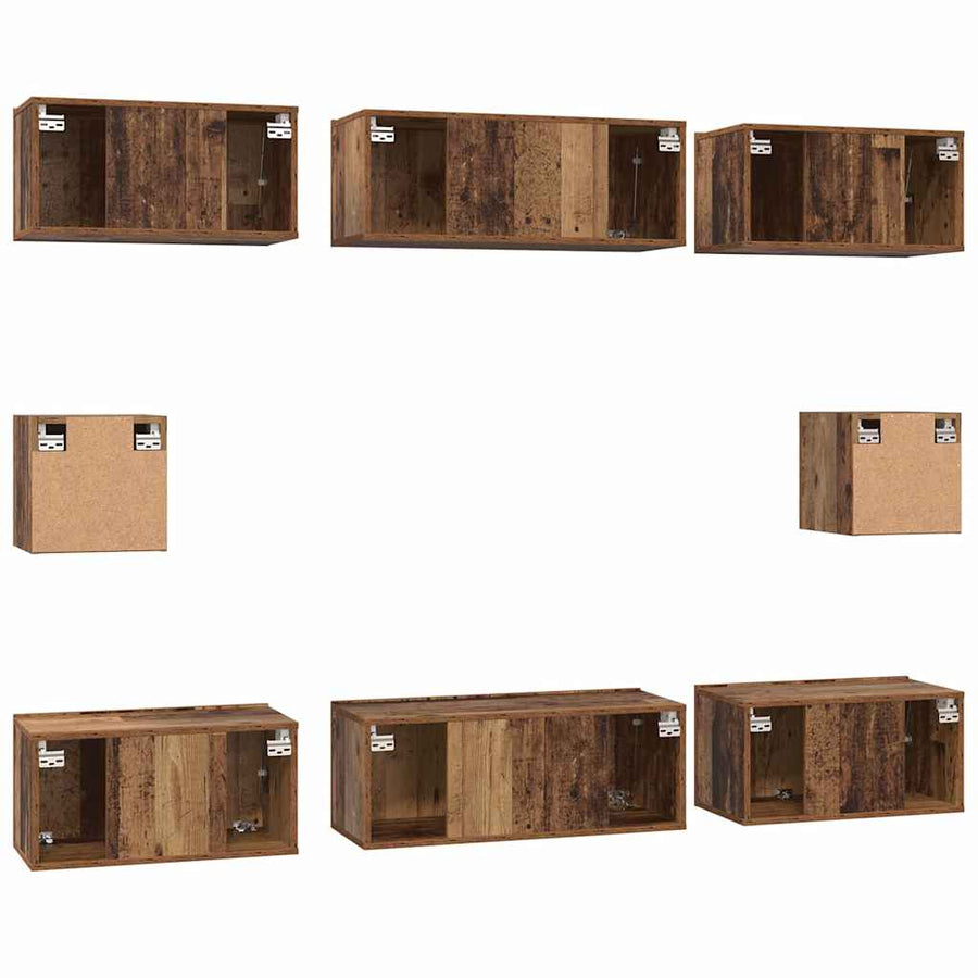 TV-kast set met plank 8 pcs Oud hout Medium 30.5 x 30 x 30 cm