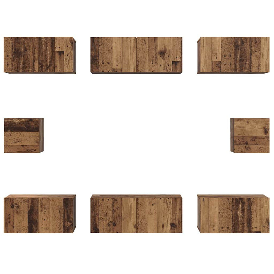 TV-kast set met plank 8 pcs Oud hout Medium 30.5 x 30 x 30 cm