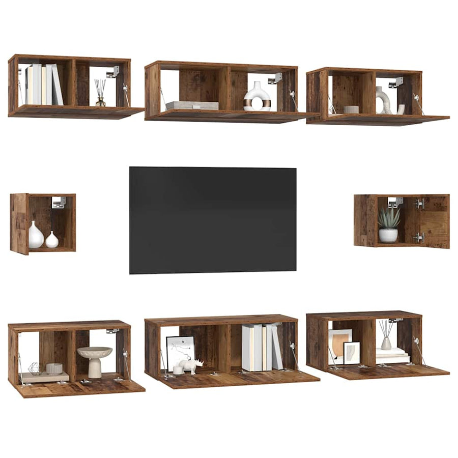 TV-kast set met plank 8 pcs Oud hout Medium 30.5 x 30 x 30 cm