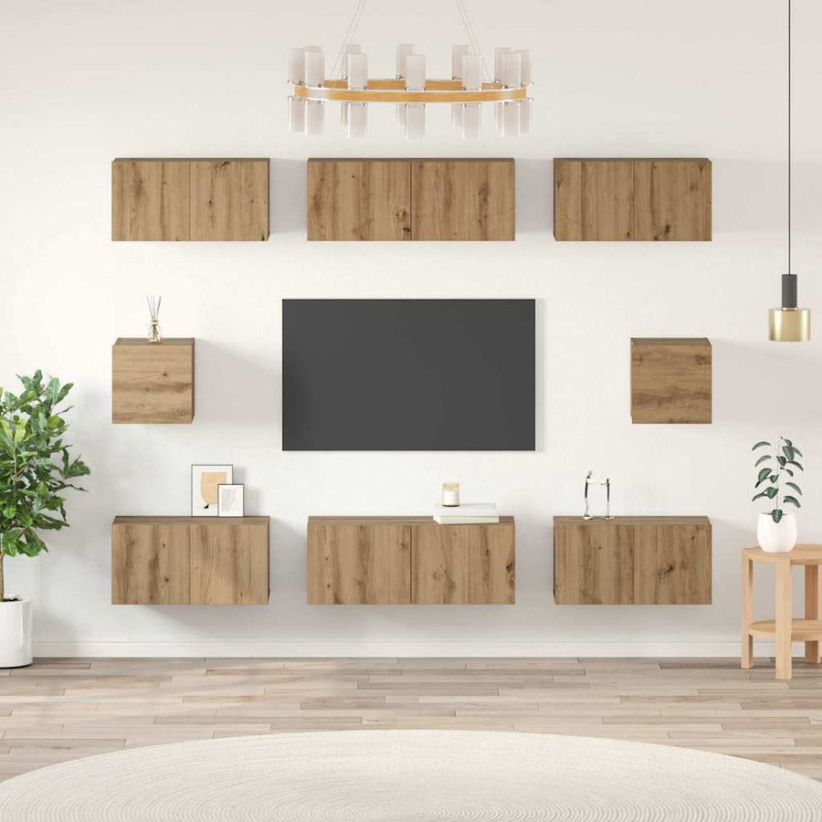 Tv-Meubelset Wandgemonteerd 8 Pcs Artisan Eiken Bewerkt Hout 80 cm